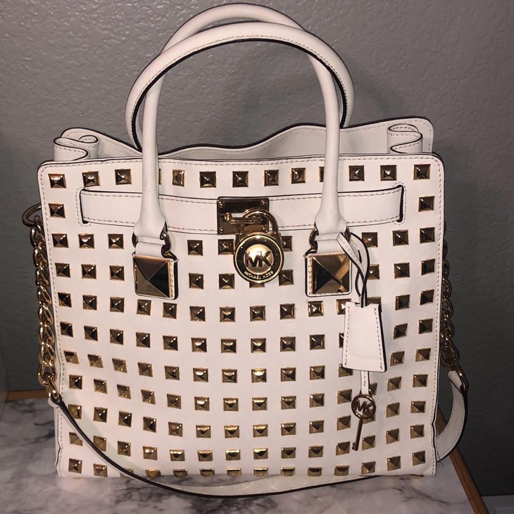 Michael Kors white saffiano gold studded Hamilton✨